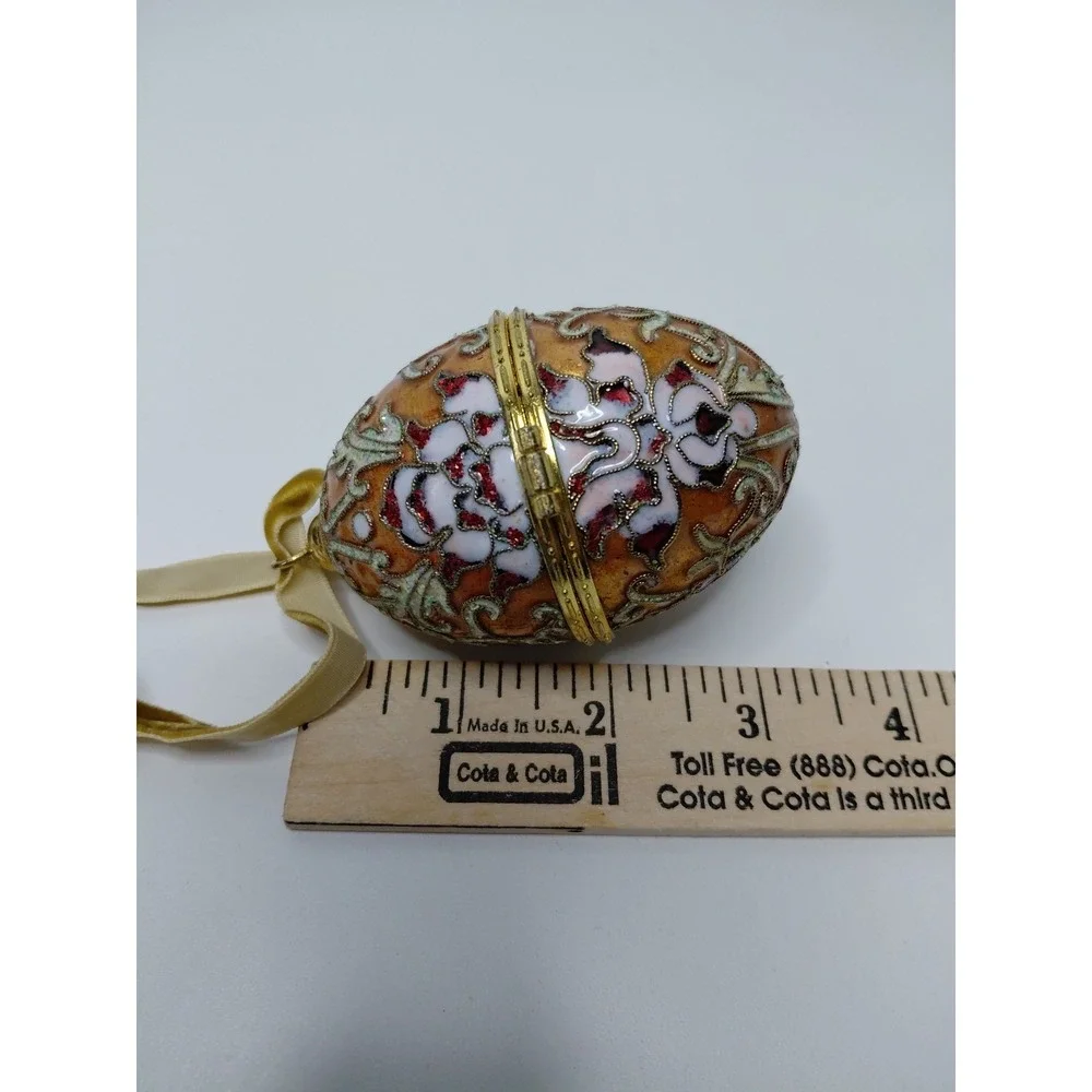 Vintage Cloisonné‎ Hinged Golden Jeweled Egg Box Ornament
